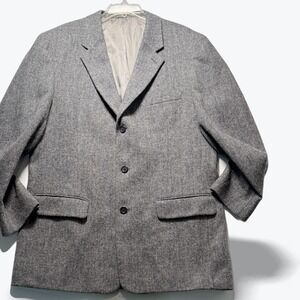 Vintage J Crew Wool Blazer Mens 44L Grey Herringbone Sport Coat Made in USA 90s